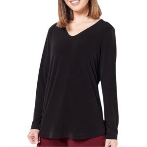 Susan Graver Modern Essentials Top Sz L V-Neck Liquid Knit Tunic Black Capsule M